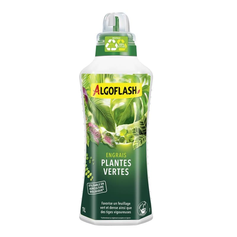 Algoflash Engrais Liquide Plantes Vertes, Utilisable en Agriculture Biologique - 1 L, Marron
