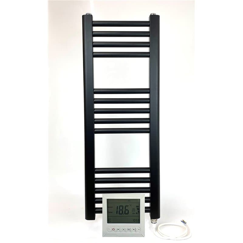 Greened House Sèche-serviettes électrique droit pour salle de bain avec minuteur et thermostat de pièce Noir 300 W x 800 h