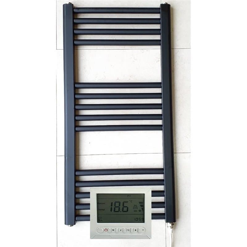 Greened House Sèche-serviettes électrique droit pour salle de bain avec minuterie et thermostat Noir 400 W x 800 H