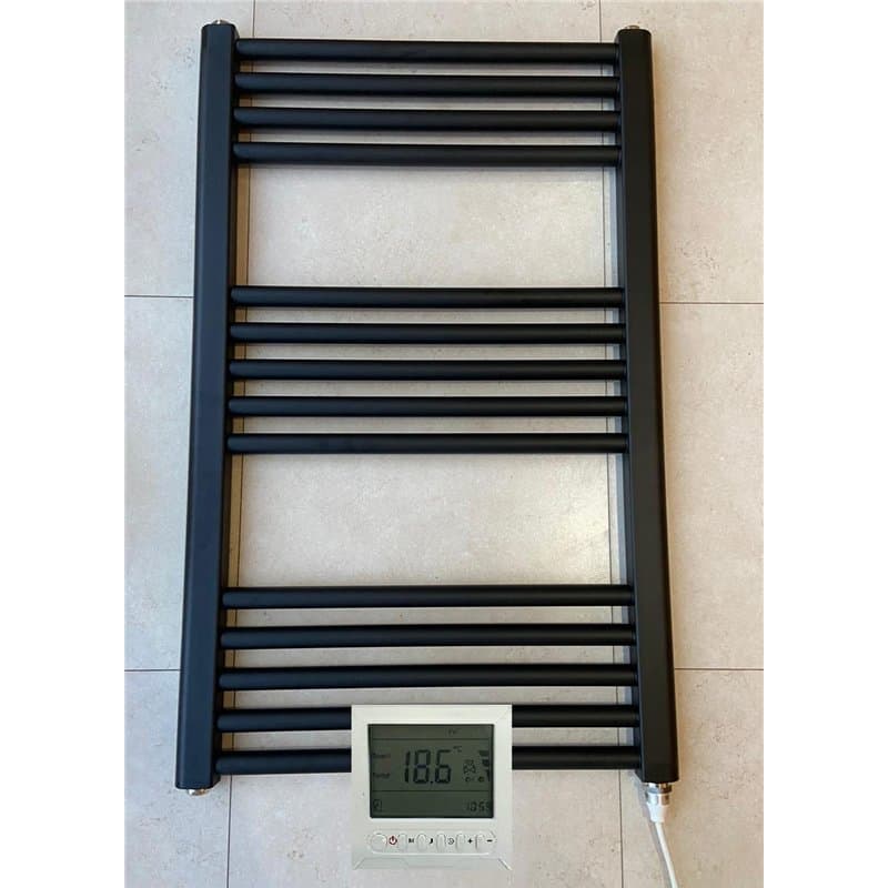 Greened House Sèche-serviettes électrique droit pour salle de bain avec minuteur et thermostat 500 W x 800 h Noir