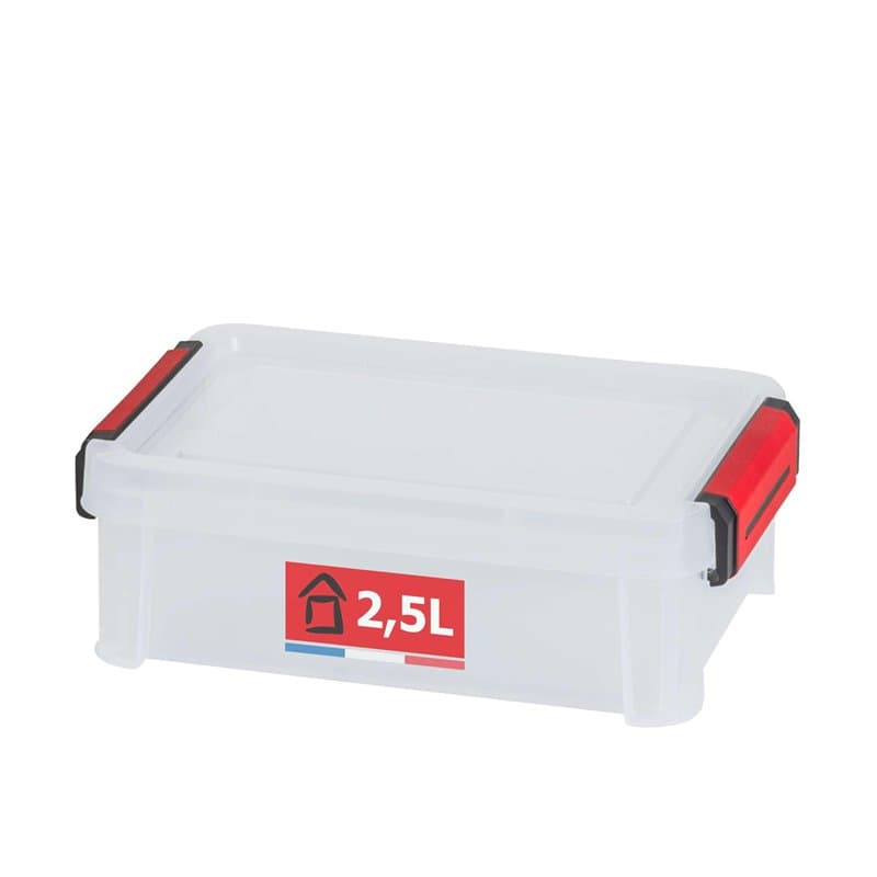SUNDIS Clip’N Store, boîte de rangement 2,5L en plastique transparent, renforcées avec couvercle clipsable, aptes au contact ali