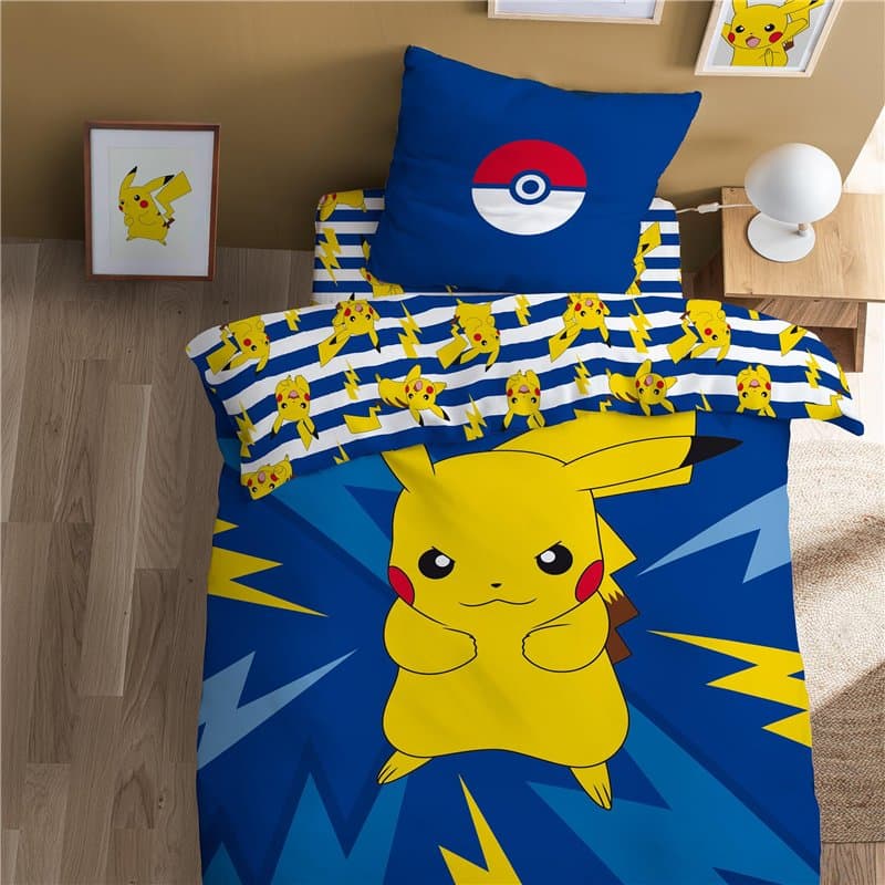 Pokemon Spike Parure de lit Enfant 1 Personne | 100% Coton | Oeko-TEX | Housse de Couette 140x200 cm + Taie d'oreiller 63x63 cm