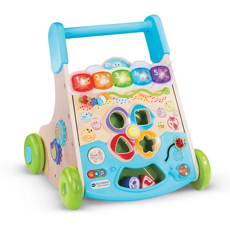 VTech - Super Trotteur Nature Interactif, Trotteur Bébé 2 en 1 Partiellement en Bois, Tableau d'Activités Interactif, Apprentiss