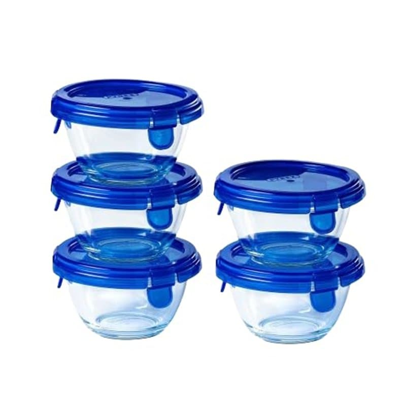 Pyrex Cook & Go - Lot de 5 LunchBox Rondes - 0,2L - Verre Borosilicate - Compatible four, micro-ondes, lave-vaisselle - Made in