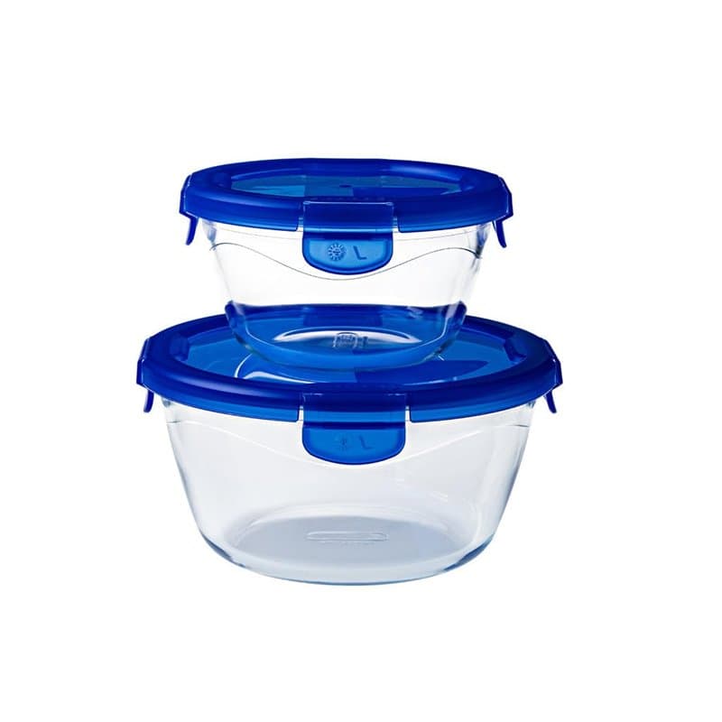 Pyrex Cook & Go - Lot de 2 LunchBox Rondes - 0,7L et 1,6L- Verre Borosilicate - Compatible four, micro-ondes et lave-vaisselle -