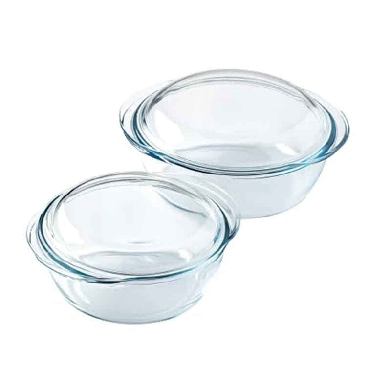 Pyrex 4 In 1 - Lot de 2 Cocottes – 1.6L et 2.3L - Verre Borosilicate - Cuisson Vapeur - Compatible micro-ondes, lave-vaisselle -