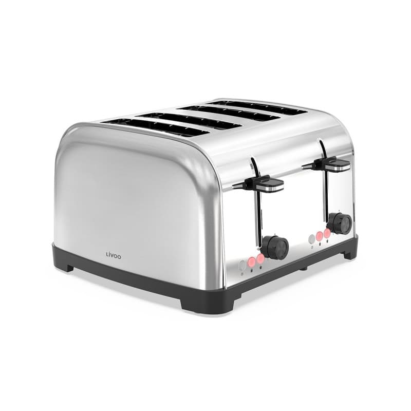 Livoo - Grille-pain 4 fentes DOD197 - fente large de 3 cm, 1500-1700 W, 3 fonctions, 2 thermostats indépendants réglables (7 niv