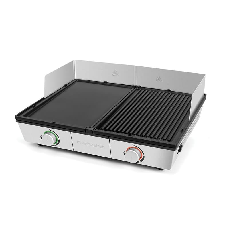 riviera&bar - Combiné Plancha Grill Professionnelle QPL800 - Bi-Zone - 1910 cm² de Zone de Cuisson Réglable - Idéale pour 8 à 10