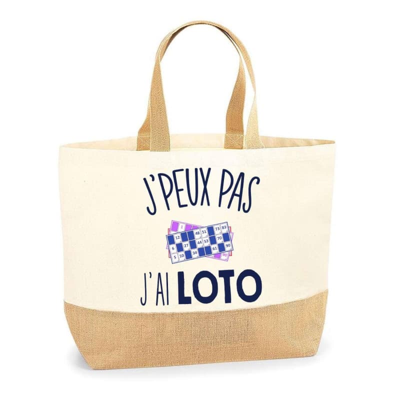 Sac loto J'peux pas | Cabas de Plage Courses Coton et Toile de Jute Idée Cadeau