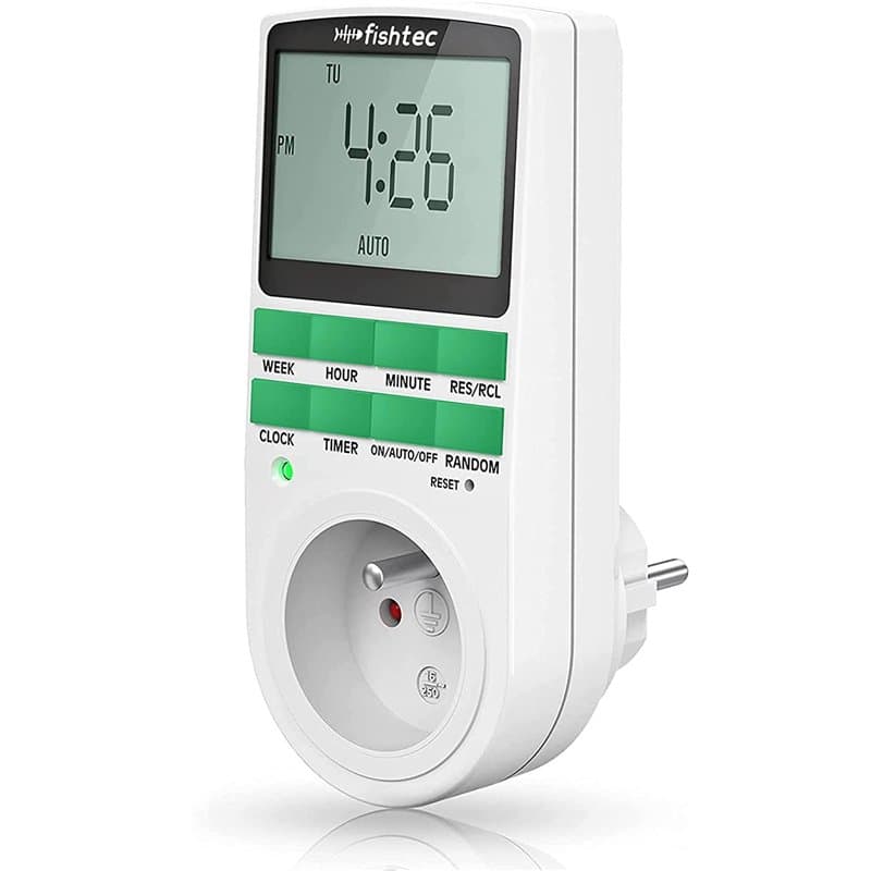 Prise Programmateur Digital FISHTEC 10 minuteries - Grand écran LCD - Economies d'énergie - Mode aléatoire - Témoin Lumineux - 2