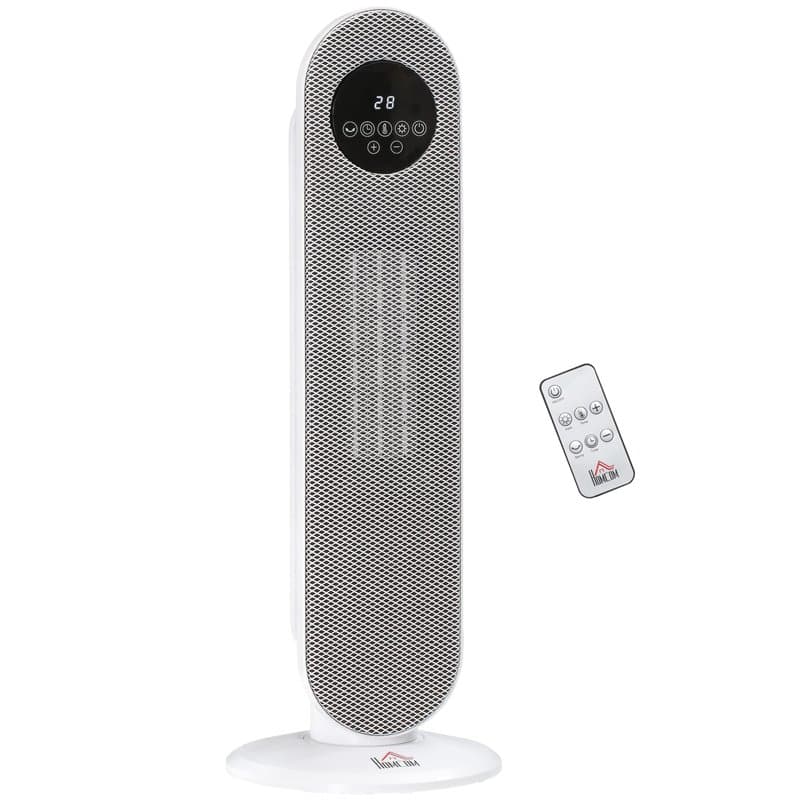 HOMCOM Chauffage d'appoint Radiateur soufflant Radiateur céramique oscillant 15-40°C avec Télécommande 1300/2000W, 21 x 21 x 63,