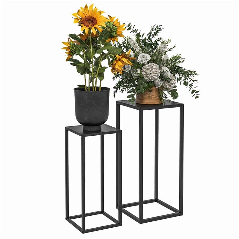 Outsunny Lot de 2 supports pot de fleurs supports pour plantes encastrables structure en acier 2 hauteurs différentes 58,5 et 65