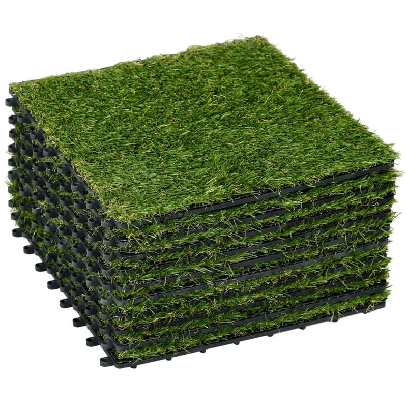 Outsunny Gazon synthétique Artificiel Set de 10 Dalles Carreaux 30 x 30 cm épaisseur Confort 3,5 cm à emboîter Vert