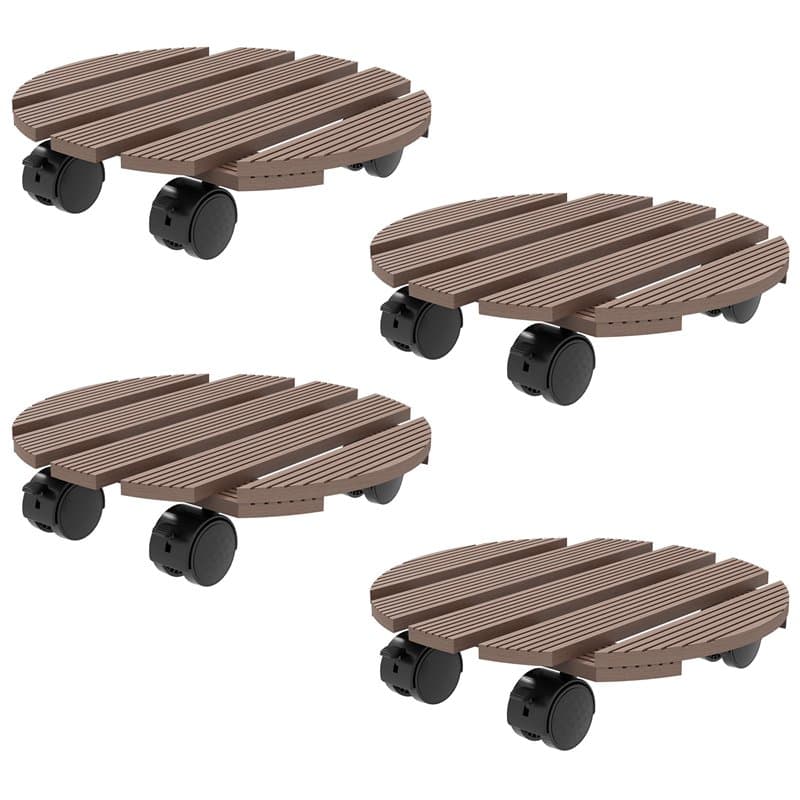 Outsunny Lot de 4 Supports Ronds pour Plantes - Porte Plante à roulettes Support pour Pot de Fleurs, pour intérieur et extérieur