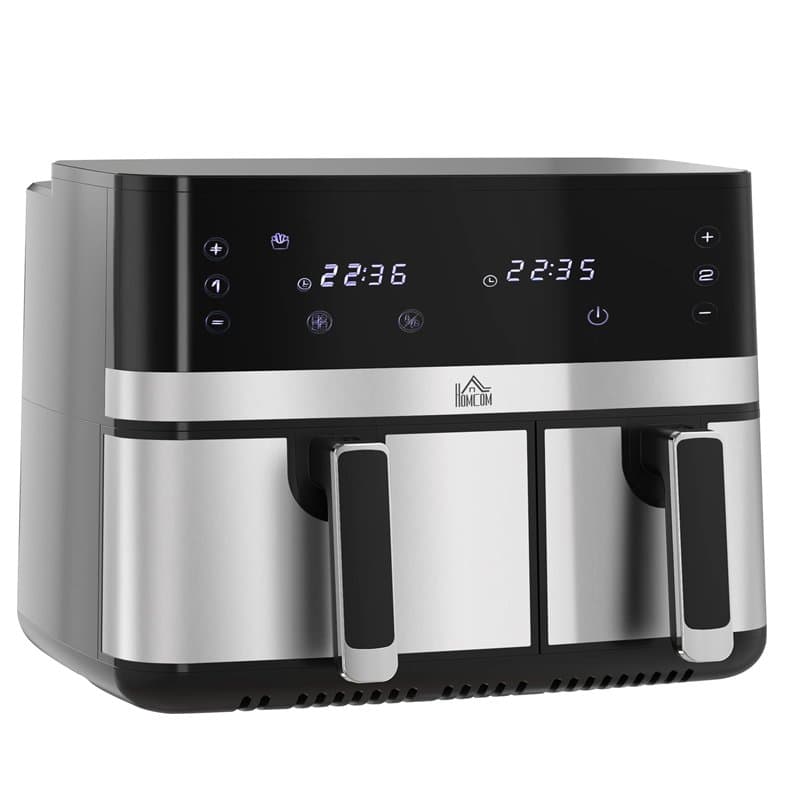 HOMCOM Friteuse à air sans huile dual zone air fryer 8,5 L - 2700 W - 8 programmes, écran LED tactile, température réglable, min