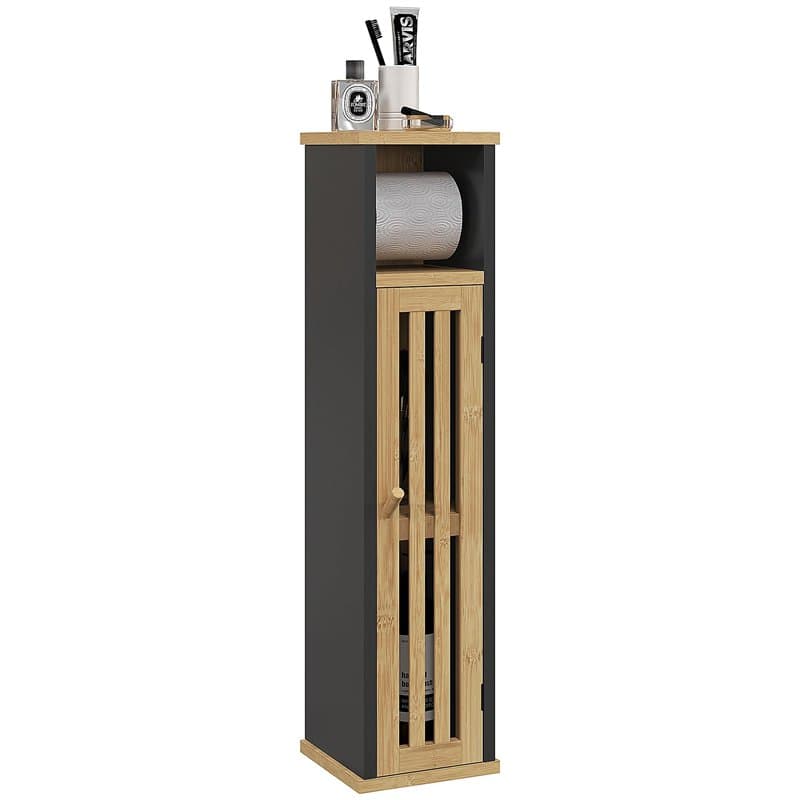 HOMCOM Meuble de Salle de Bain avec Support Papier Toilette - Rangement avec Barre Amovible - 2 Niveaux + Sortie Papier MDF Noir