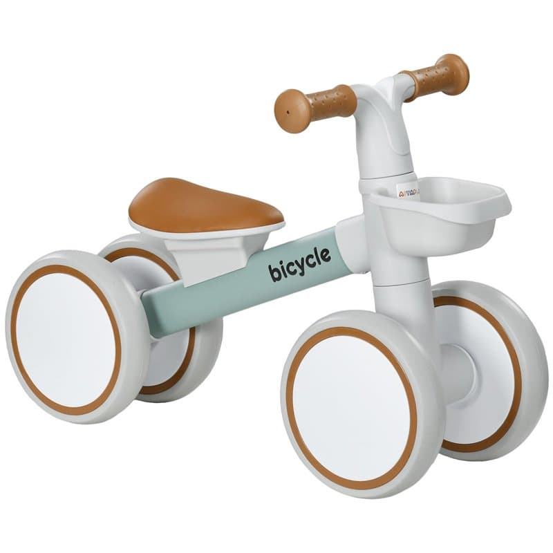 AIYAPLAY Draisienne vélo Enfant 4 Roues Selle réglable, Guidon Ergonomique Alliage alu. PP Gris Marron Vert, Enfant 1 à 3 Ans