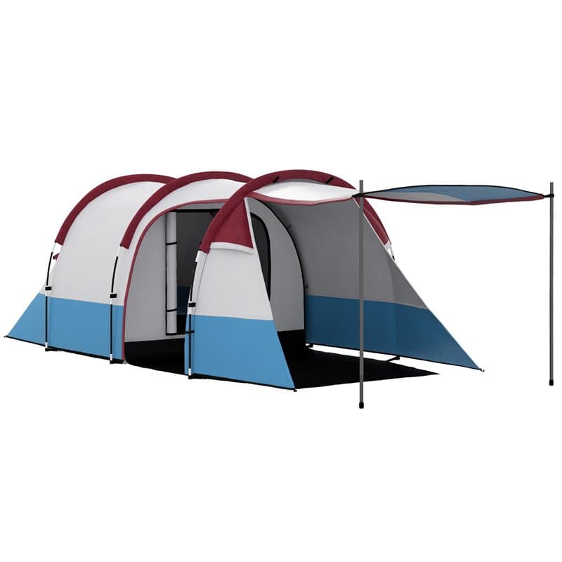Outsunny Tente de Camping, Tente Tunnel 2-3 Personnes légère ventilée avec 3 Portes, Porche, Sac de Transport Inclus, Rouge