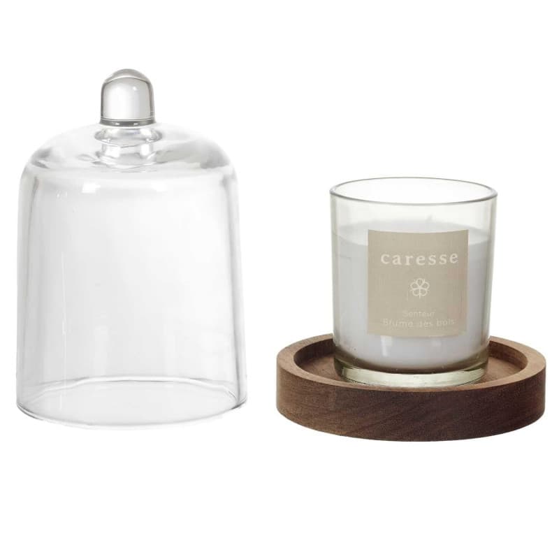 HOME DECO FACTORY, BO0080, Bougie parfumée sous Cloche Softness, Design élégant, Senteur apaisante Brume des Bois, idéale pour l