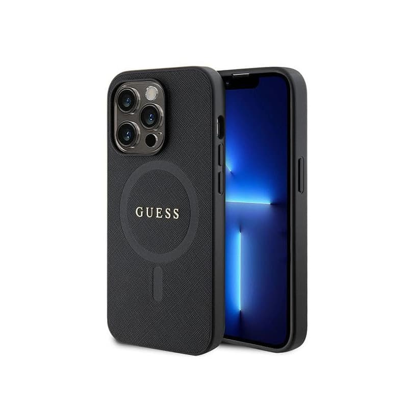 Guess GUHMP15LPSAHMCK Coque pour iPhone 15 Pro 6,1" Noir Coque Rigide Saffiano