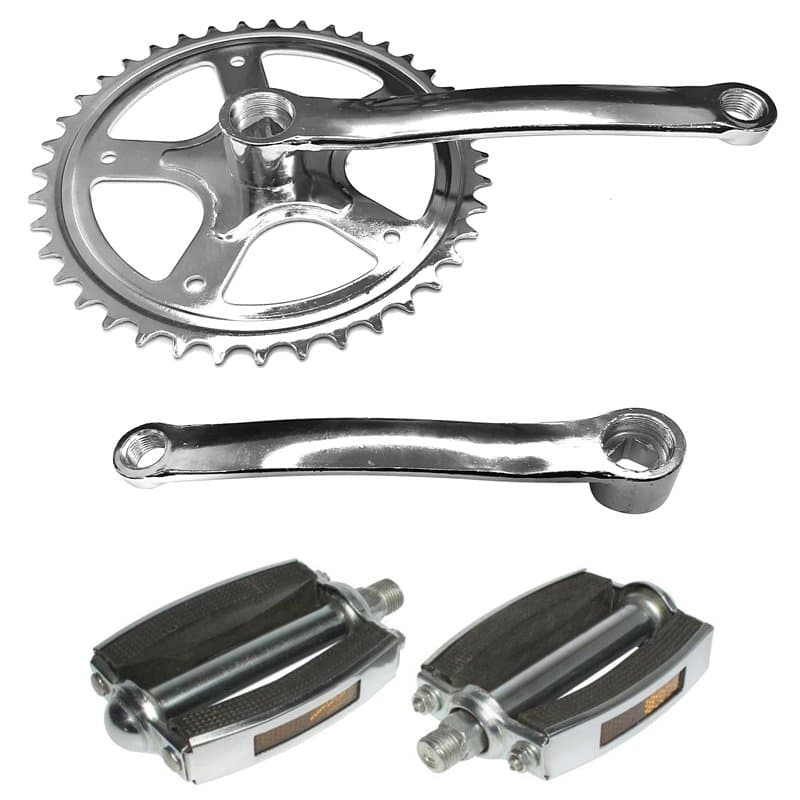 cyclingcolors pédalier vélo 40 Dents + manivelle 165mm + pédales M14 Acier chromé axe carré Fixie singlespeed BMX électrique