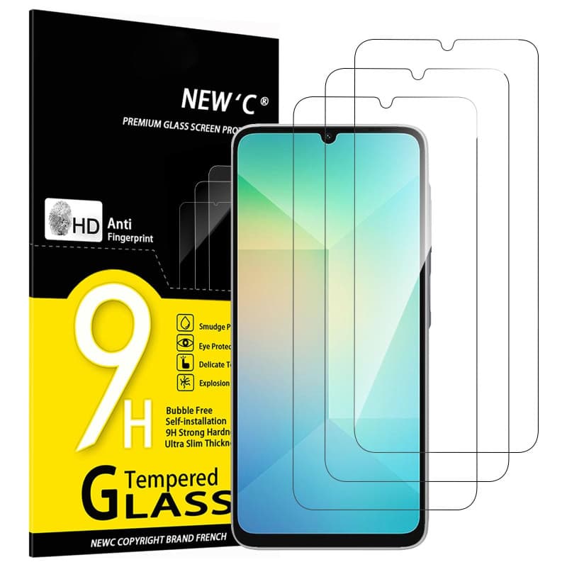 NEW'C Lot de 3, Verre Trempé pour Samsung Galaxy A06 (6,7 Pouces) Film en Protection écran efficace contre les Rayures - sans Bu