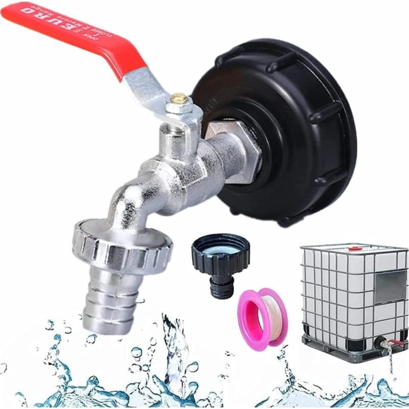 Robinet Cuve 1000l, 3/4" Adaptateur de Réservoir en Alliage d'aluminium,Raccord Cuve 1000 Litres,Robinet de Jardin avec Adaptate