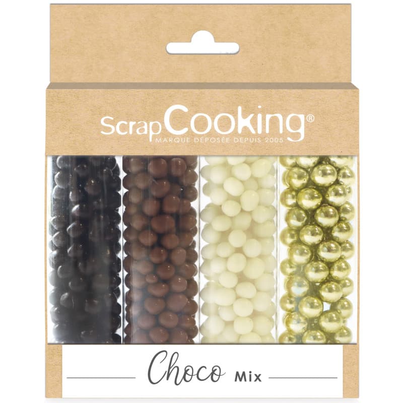 ScrapCooking - Mix Billes Choco & Or - Assortiment 3 Chocolats & Billes Sucrées Dorées - Perles Sprinkles - Décorations Alimenta