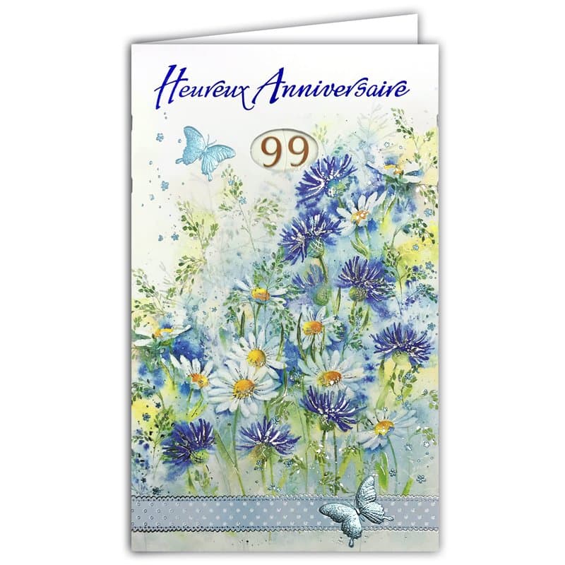15-6466 Heureux ANNIVERSAIRE Roulettes de 1 à 99 ans Carte illustrée en Relief avec enveloppe blanche 12x19,5cm Bleu Argenté Bri