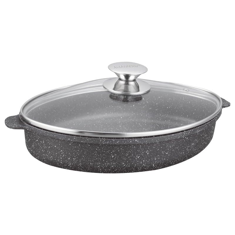 Kamberg - Cocotte/Plat à four 30 x 21 x 6,2 cm - Revêtement pierre Sans PFOA/PFAS - Tous feux dont induction - 2 Litres, Noir