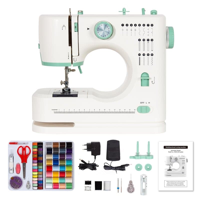 Todeco Machine à Coudre Électrique, Machine à Coudre Débutant avec 16 programmes de couture, Double aiguille et double fil, avec