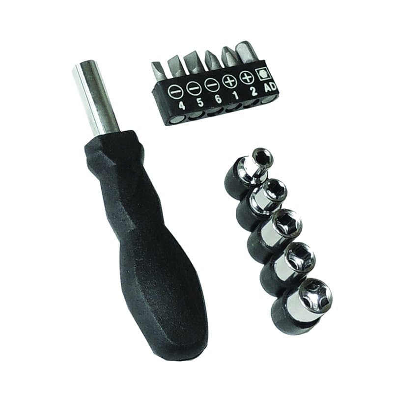 PARENCE.- Tournevis Multifonction 12 en 1 / Tournevis (Corps) avec 5 Clés à Douille (inserts), 3 Embouts plats (4, 5, 6), 2 embo