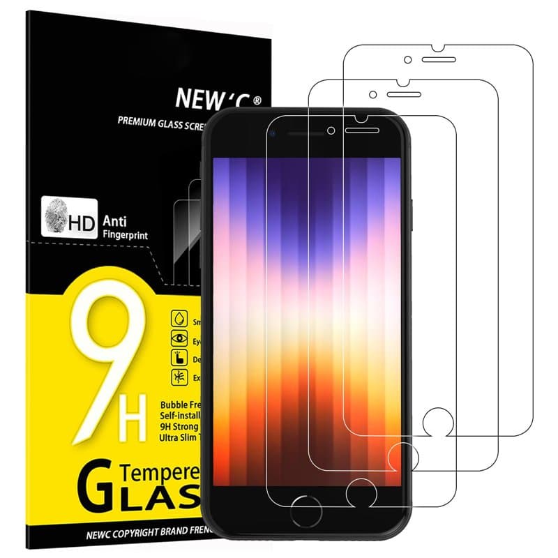 NEW'C Lot de 3, Verre Trempé pour iPhone SE 3/2 (modèle 2022/2020) 4,7 Pouces, Film Protection écran -sans Bulles d'air -Ultra R
