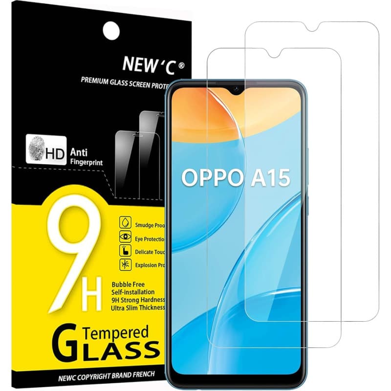 NEW'C Lot de 2, Verre Trempé pour Oppo A15, Oppo A15s, Film Protection écran efficace contre les Rayures - sans Bulles - Ultra R