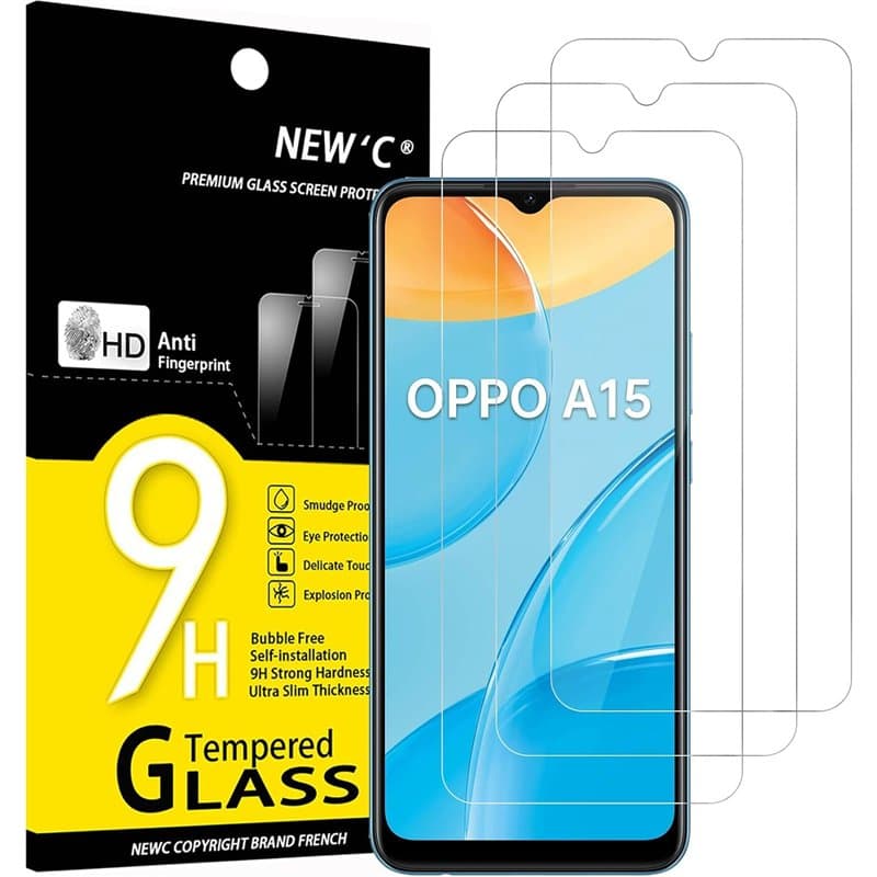 NEW'C Lot de 3, Verre Trempé pour Oppo A15, Oppo A15S, Film Protection écran efficace contre les Rayures - sans Bulles - Ultra R