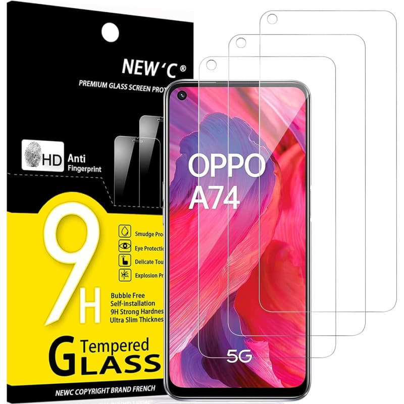 NEW'C Lot de 3, Verre Trempé pour Oppo A54 5G, Oppo A74 5G, Film Protection écran efficace contre les Rayures - sans Bulles - Ul