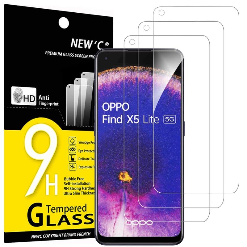 NEW'C Lot de 3, Verre Trempé pour Oppo Find X5 Lite, Film Protection écran - 0,33mm HD Ultra Transparent- Dureté 9H Glass
