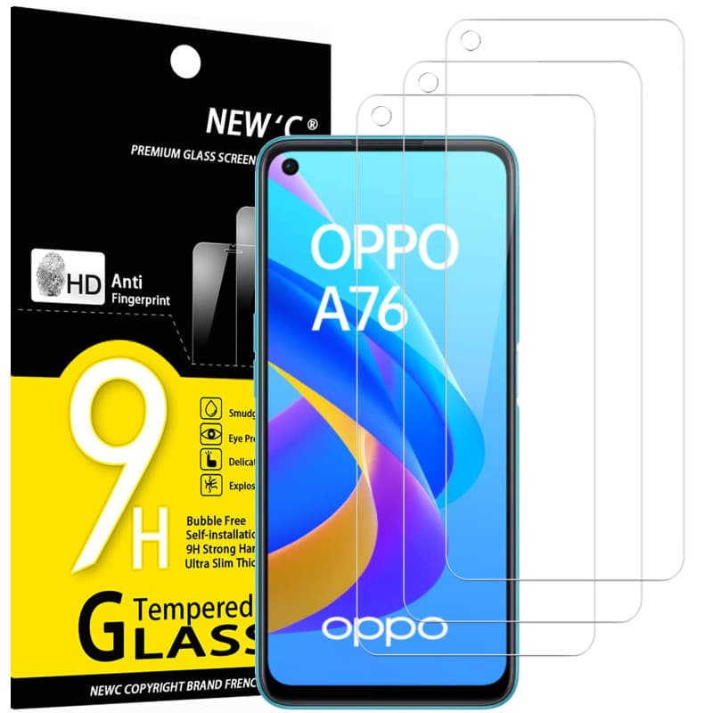 NEW'C Lot de 3, Verre Trempé pour Oppo A76, Film Protection écran efficace contre les Rayures - sans Bulles - Ultra Résistant (0