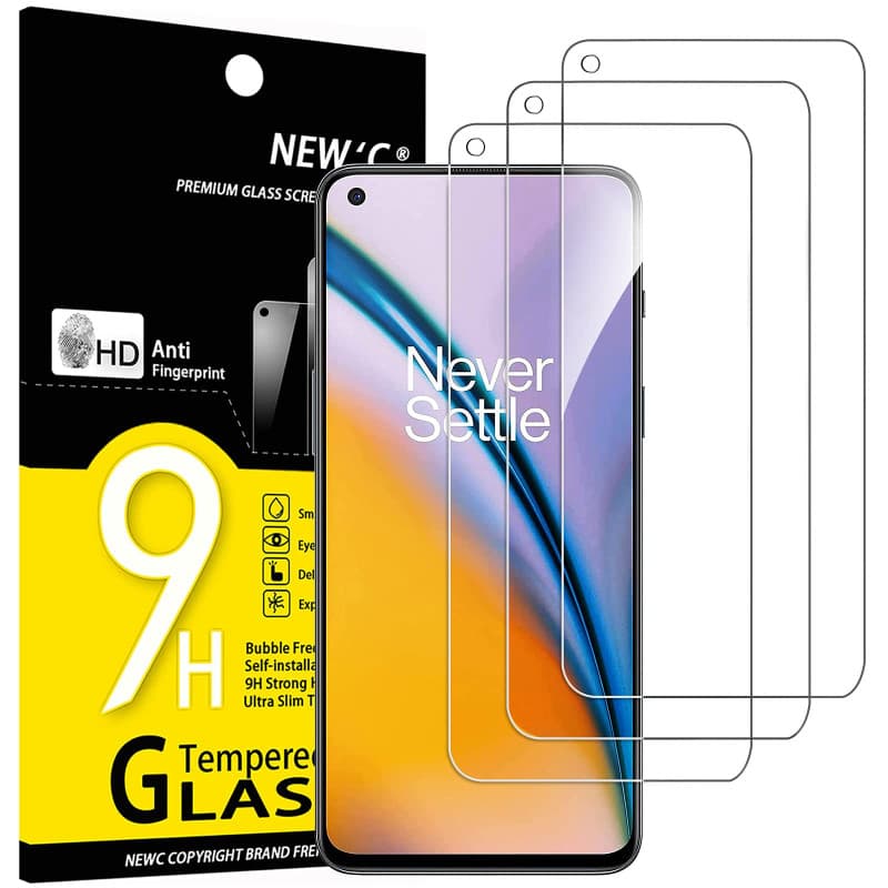 NEW'C Lot de 3, Verre Trempé pour OnePlus Nord 2 5G, OnePlus Nord 2T 5G, Film Protection écran efficace contre les Rayures - san