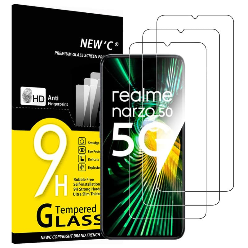 NEW'C Lot de 3, Verre Trempé pour Realme Narzo 50 5G,Narzo 50i prime, Film Protection écran efficace contre les Rayures - sans B