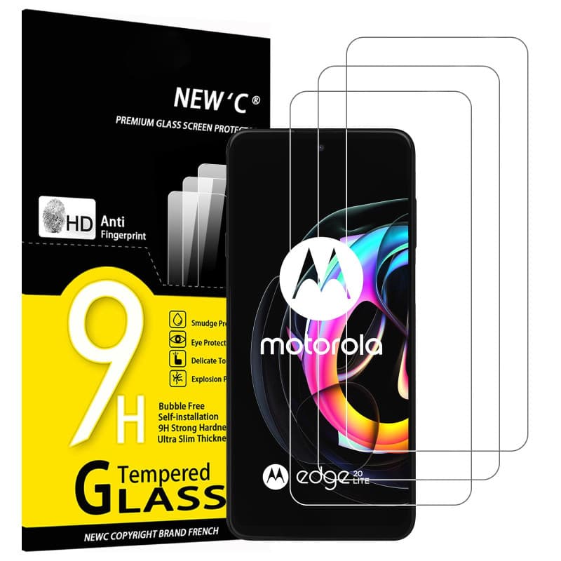 NEW'C Lot de 3, Verre Trempé pour Motorola Edge 20 Lite, Film Protection écran - sans Bulles d'air -Ultra Résistant (0,33mm HD U