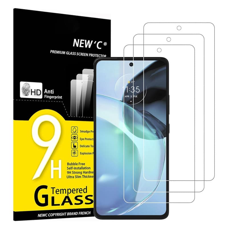 NEW'C Lot de 3, Verre Trempé pour Motorola Moto G72, Film Protection écran - sans Bulles d'air -Ultra Résistant (0,33mm HD Ultra