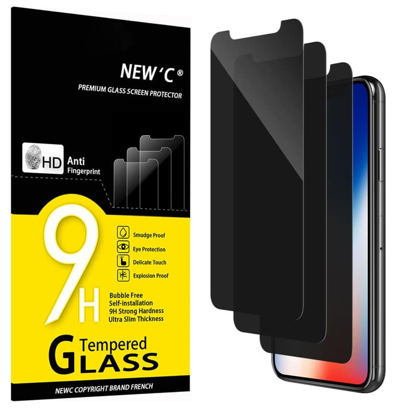 NEW'C Lot de 3, Verre Trempé Anti-Espion pour iPhone 11 Pro, iPhone X/XS (5,8 Pouces), Angle de Confidentialité 35 Degrés Équili