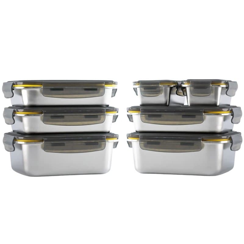 PIKA - Lot de 7 boites alimentaires en inox - 3x 820ml + 2x 1200ml + 2x 260ml – Hermétique - Compatible au micro-ondes, four, co