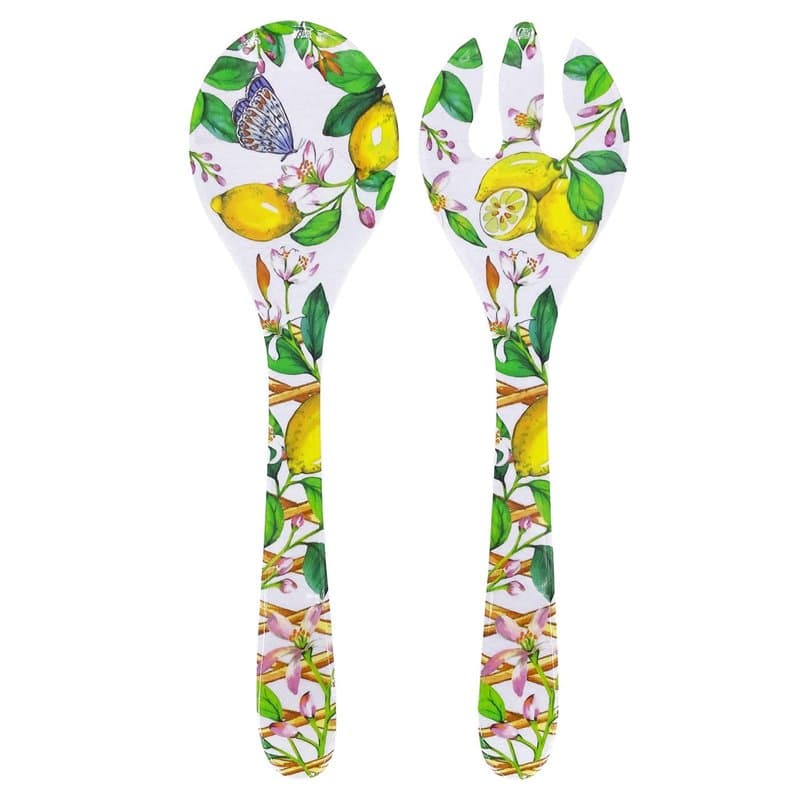 Les Jardins de la Comtesse - Couverts à salade en Mélamine - Capri - 33 cm - Citrons jaunes - Service de Table de la Vaisselle Q
