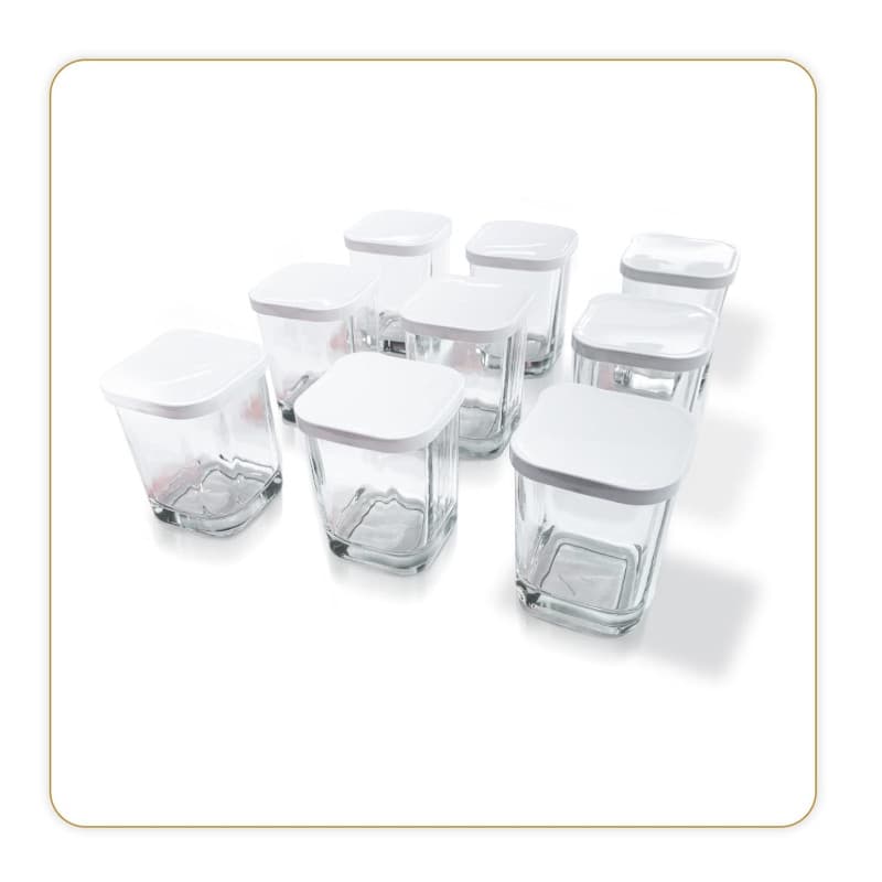 LITTLE BALANCE 8558 Kit 9 pots de yaourts, 9 Verrines en verre 145 ml avec couvercle à clipser, pour tous vos desserts, amuse-bo