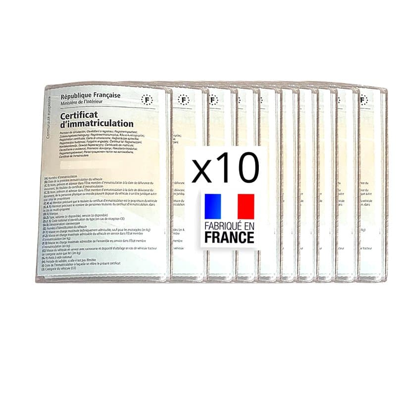 Pochette Carte Grise - Etui en lot 10 Porte cartes grise pour Protéger papier Assurance Auto, Moto, Permis - Pack de Pochettes A
