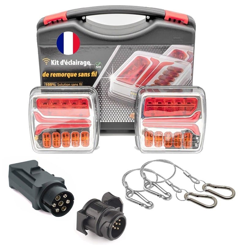 Rebadis Plaque de feux sans fil pour remorque, kit éclairage arrière magnétique feu led wifi avec adaptateur 7/13 broches