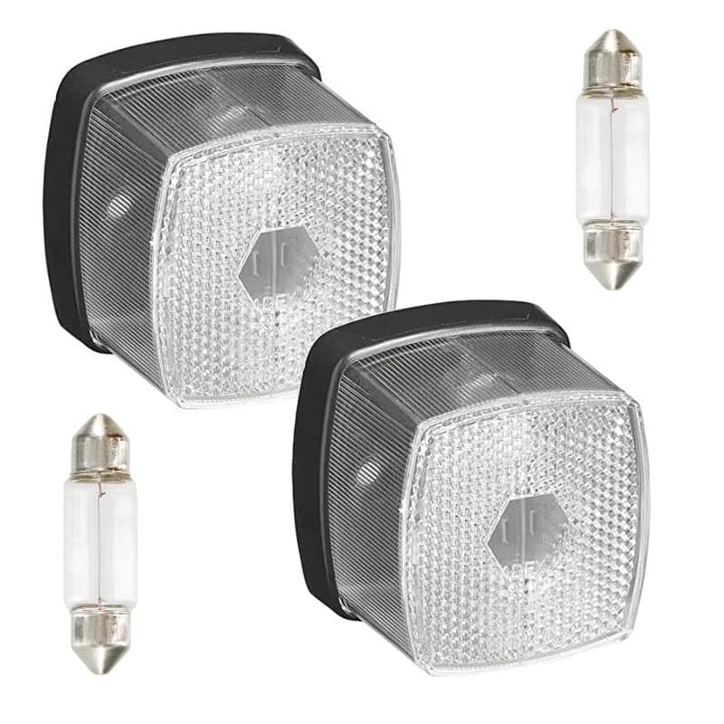 Lot 2 Feux de position carré blanc, Livré AVEC ampoule 12V, Feu gabarit remorque 66 x 62mm