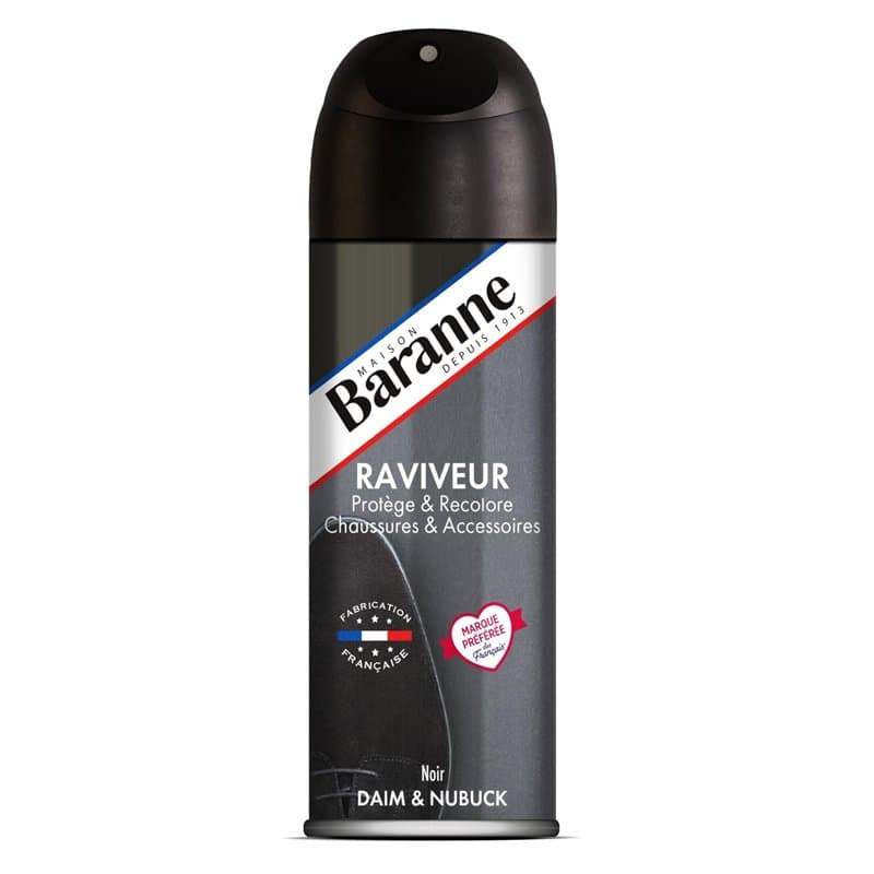 Baranne Aérosol Raviveur Daim Noir | Protège, Ravive et Imperméabilise | Couleur Noir | Chaussures et Accessoires Cuir | Nubuck